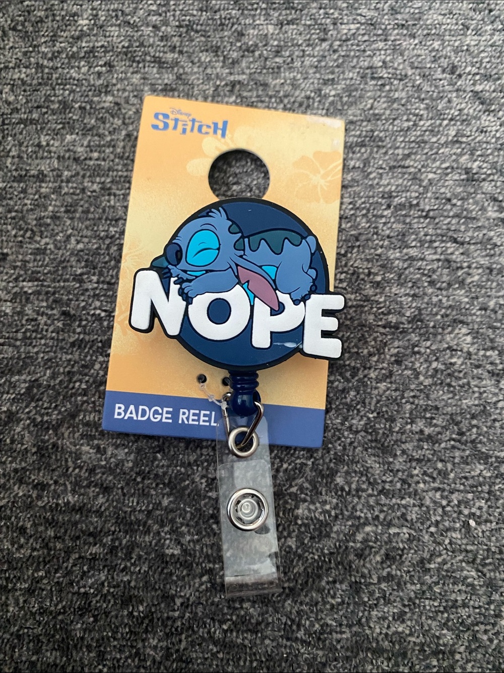 Disney Stitch Blue 'NOPE' Badge Reel